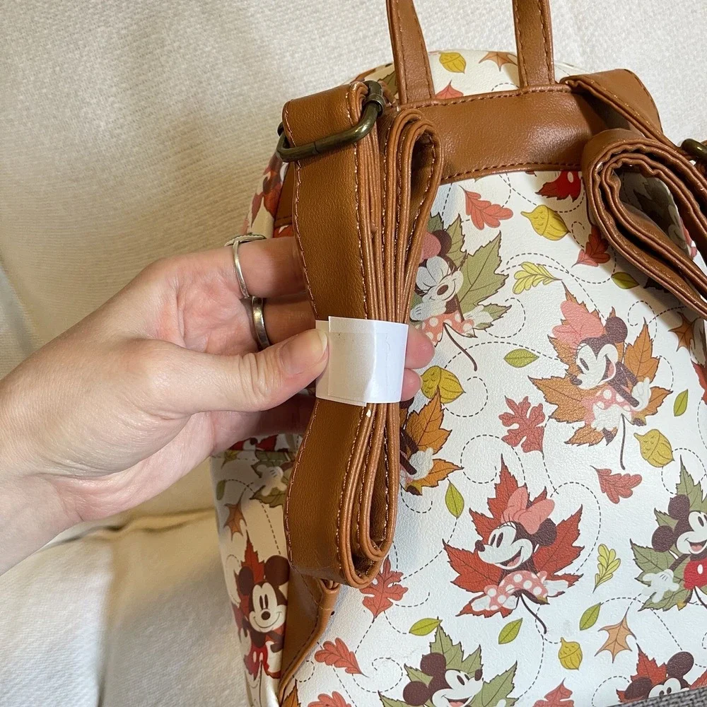 Loungefly Disney Minnie Mickey Mouse Fall Foliage Autumn Leaves Backpack USED